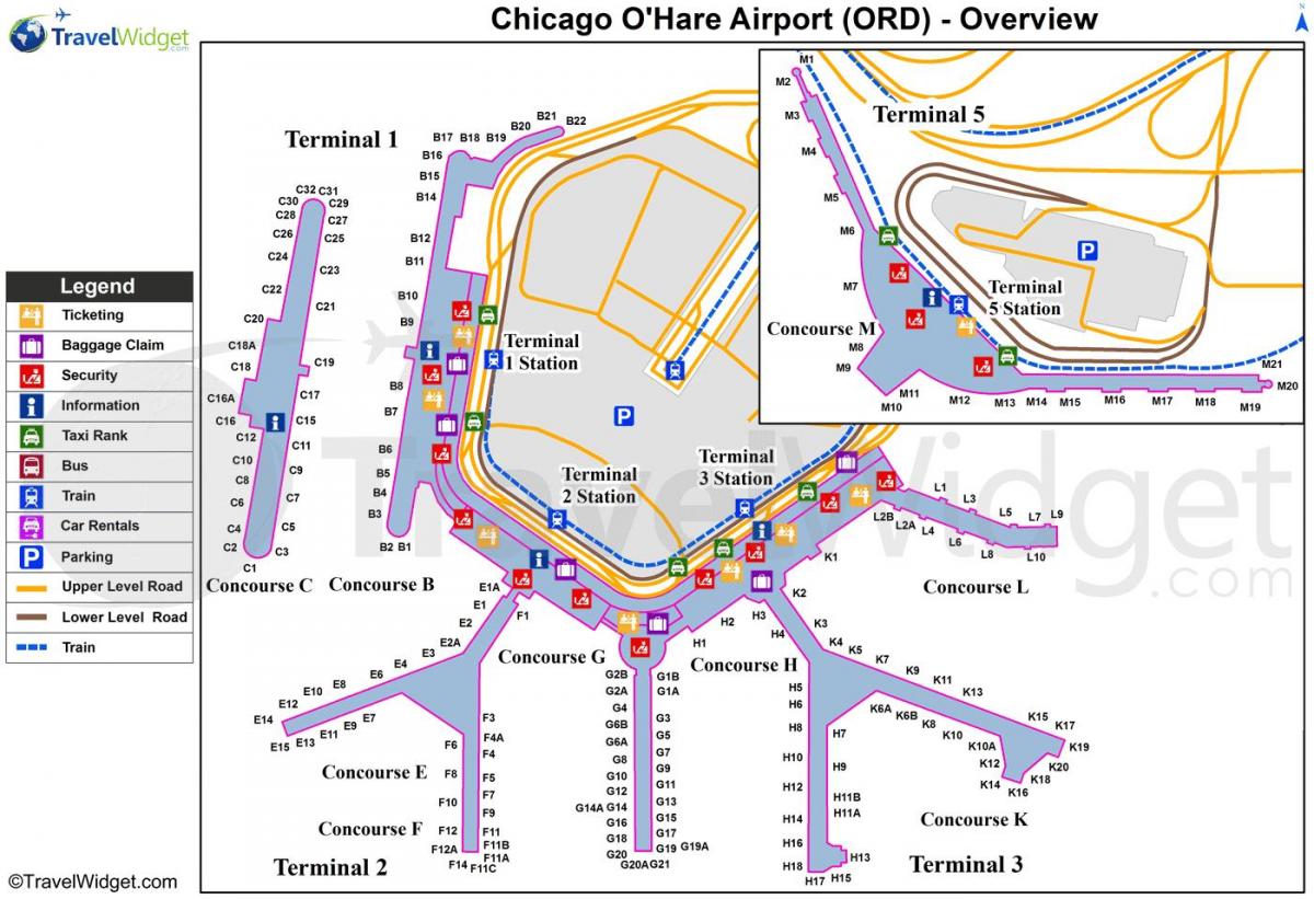 Chicago O Hare tarptautinis oro uostas map
