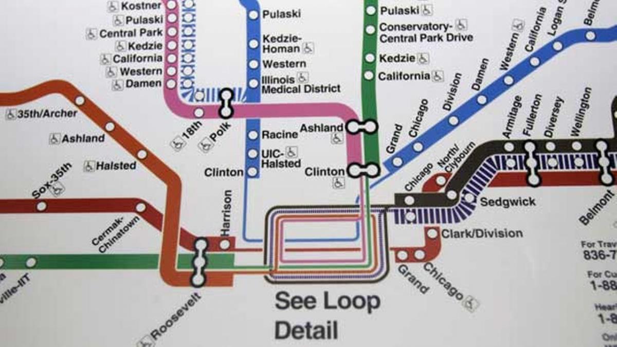 Čikagos metro žemėlapį, mėlyna linija