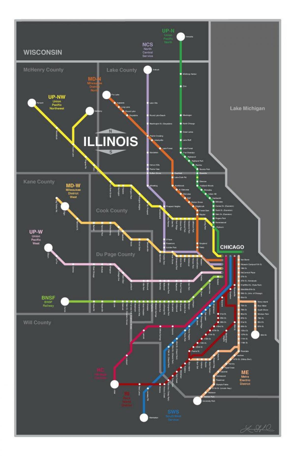 metra žemėlapis, Chicago