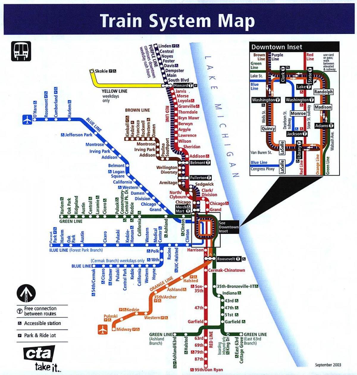 Čikagos metro linijos žemėlapis