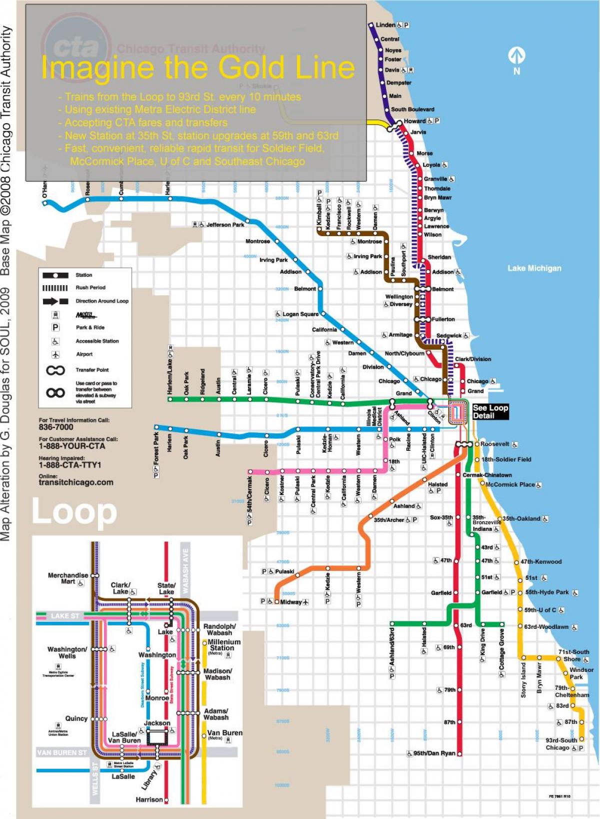 Čikagos traukinyje žemėlapyje mėlyna linija