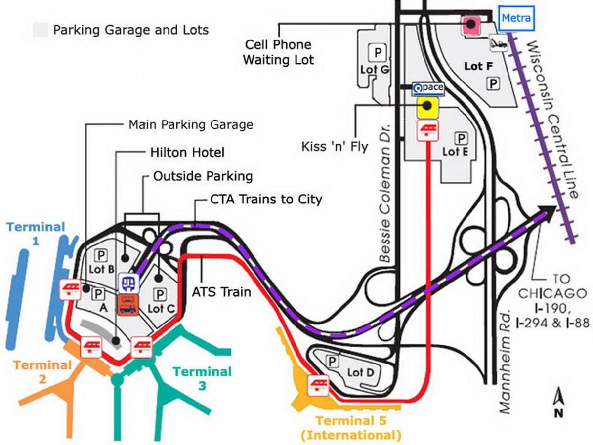 Chicago O Hare, automobilių stovėjimo aikštelė žemėlapis