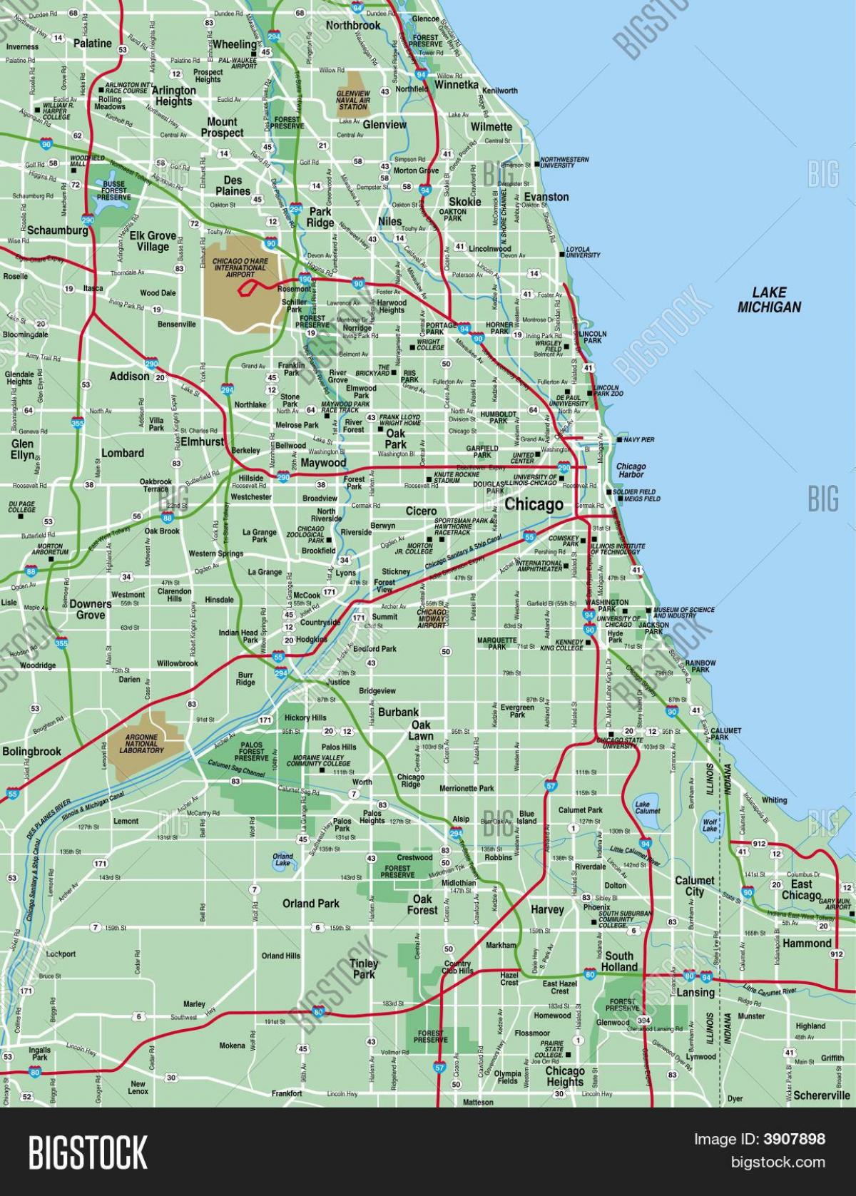 žemėlapis Čikagoje