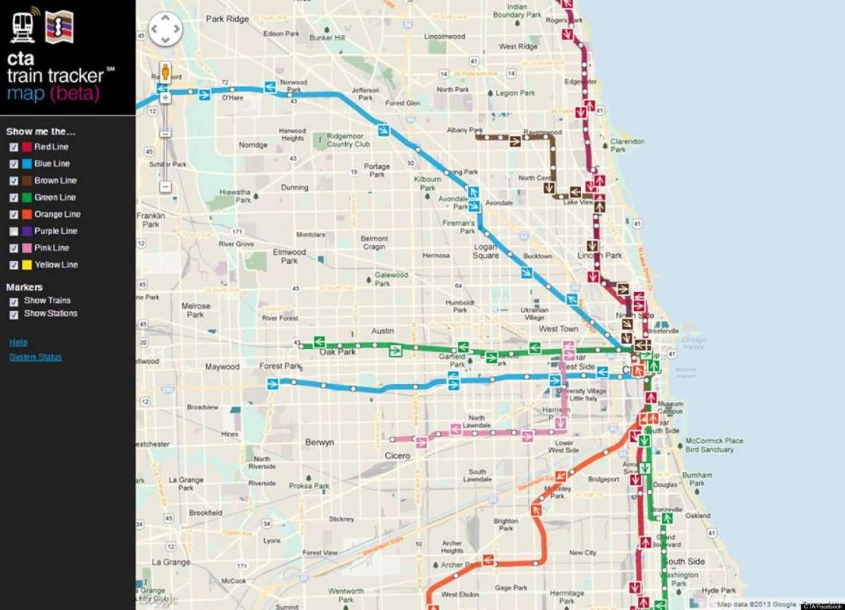 Čikagos cta traukinių žemėlapis