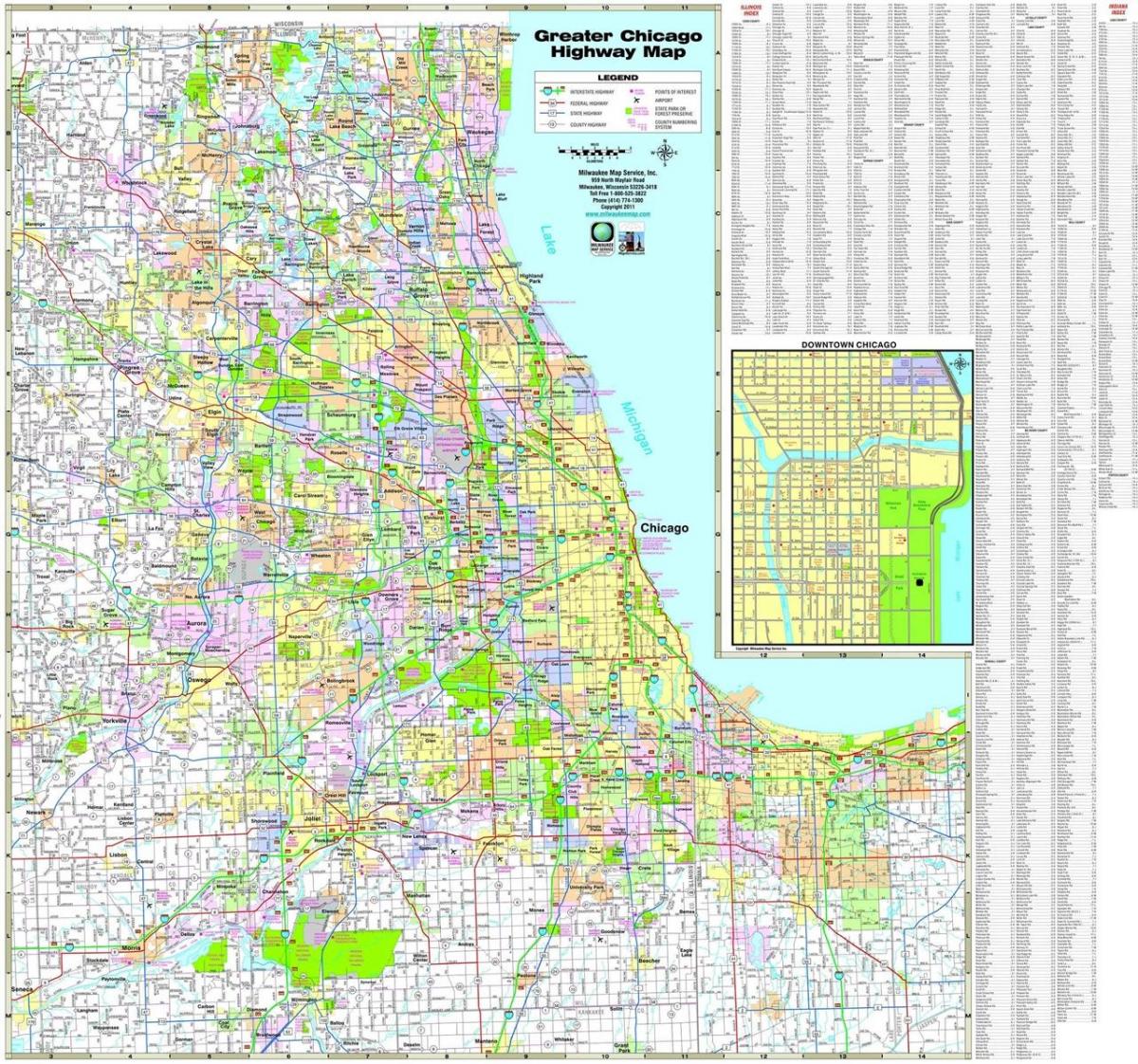 žemėlapis Čikagos automobilių magistralių