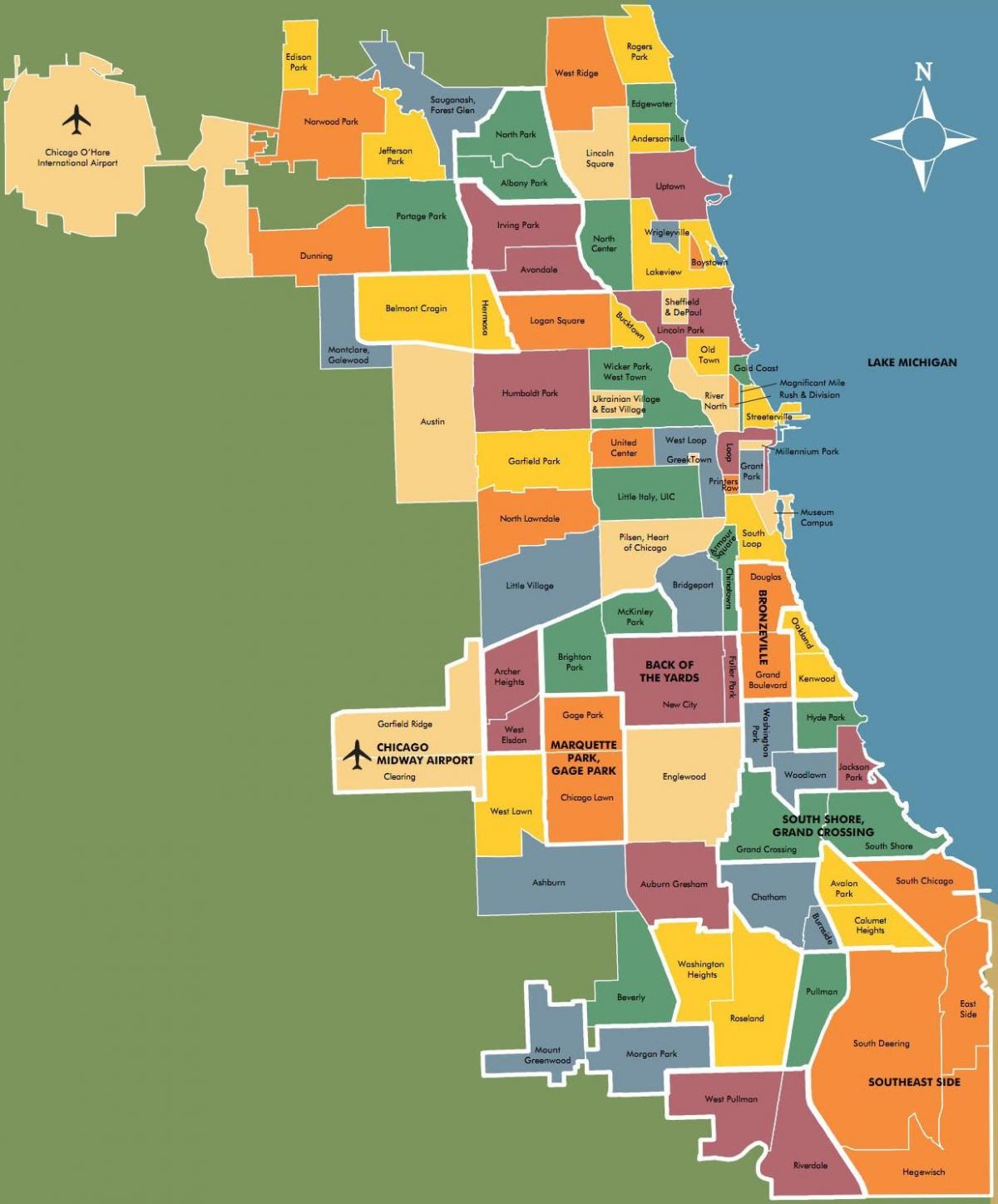 žemėlapis rajonų Čikagoje