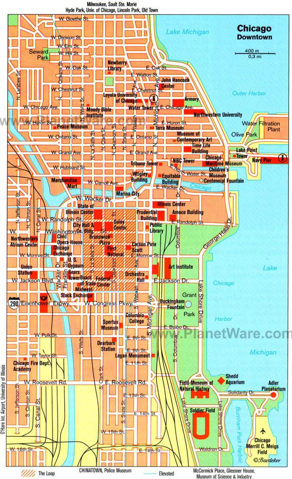žemėlapis Čikagos atrakcionai