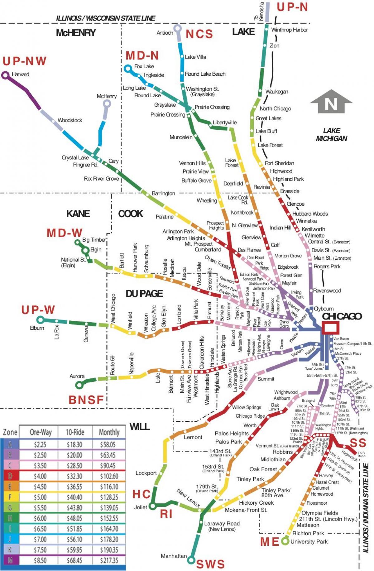 Čikagoje traukinių žemėlapis