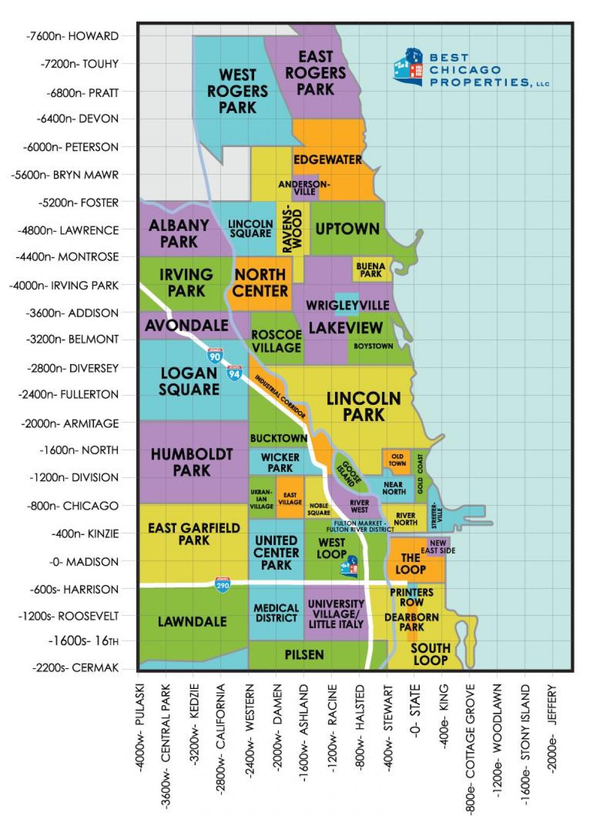 rajonų Čikagos žemėlapyje