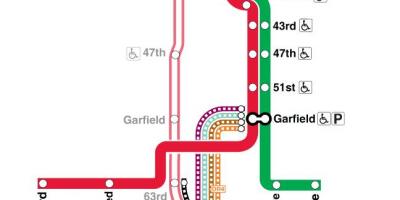 Čikagos traukinyje žemėlapyje raudona linija