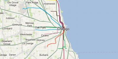 Čikagos mėlyna linija traukinių žemėlapis