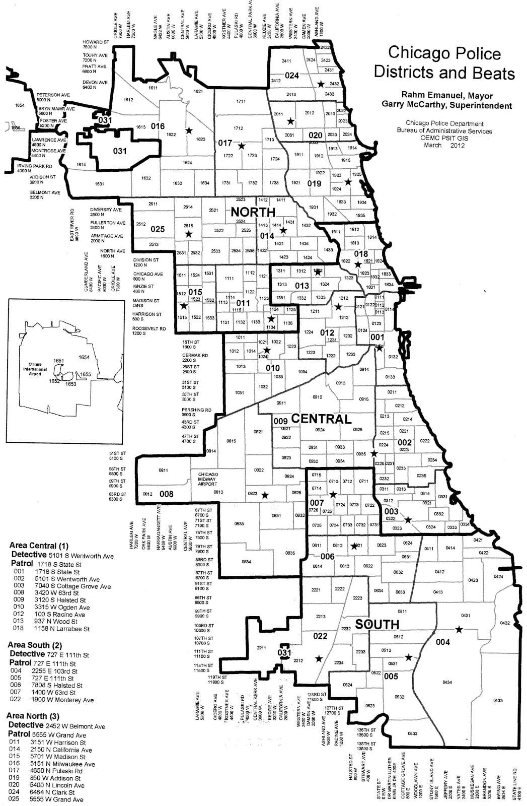 policijos rajonų žemėlapis, Chicago