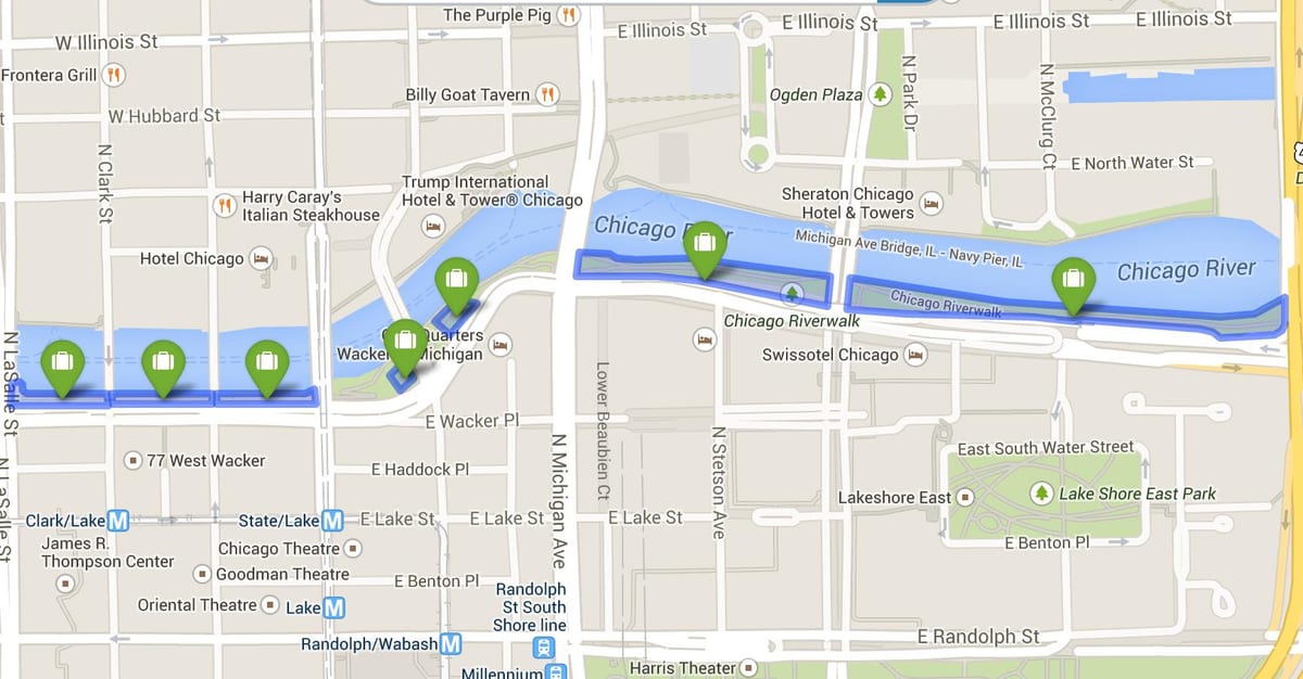 žemėlapis riverwalk Chicago