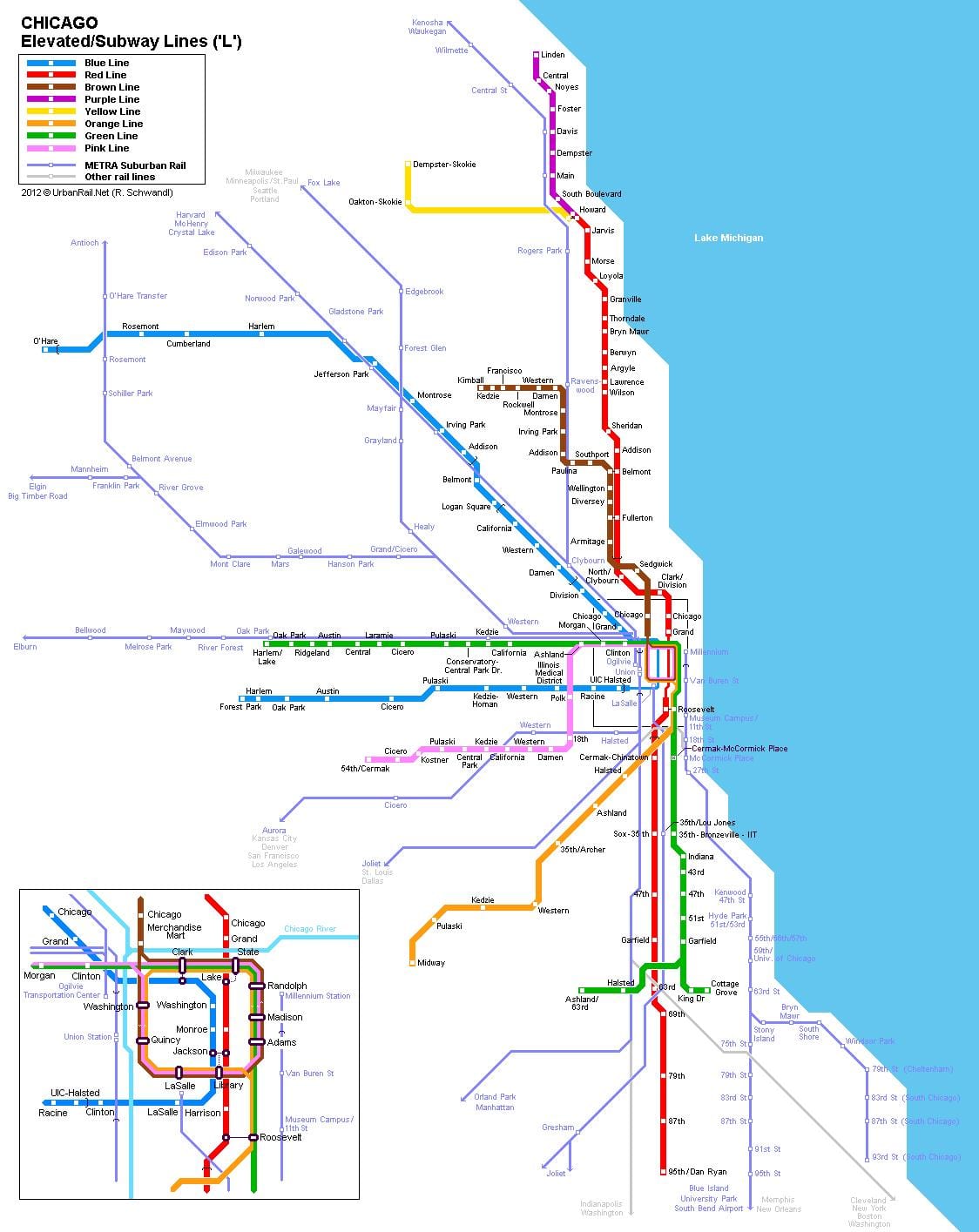 Čikagos metro stotis map