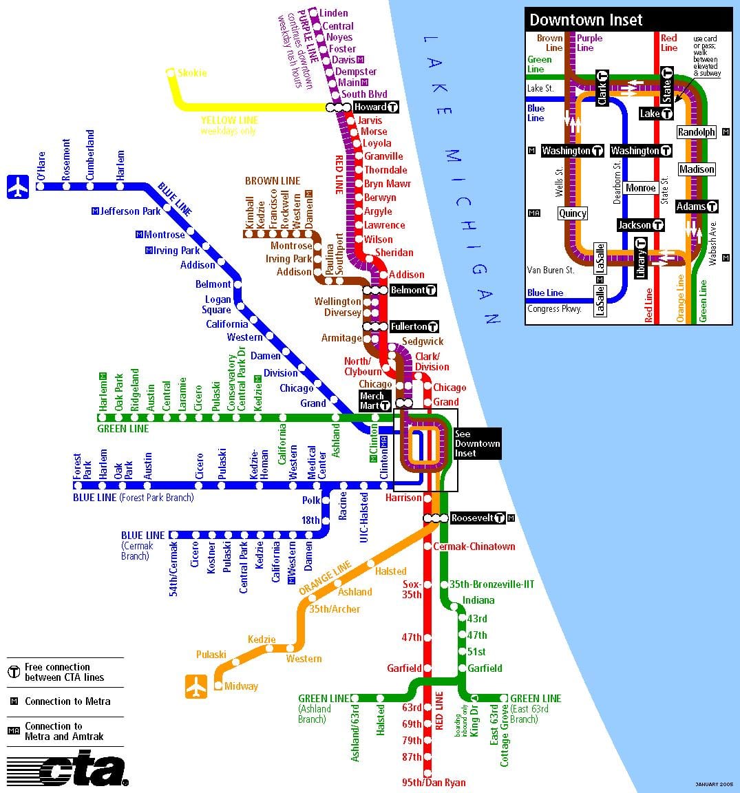metro Čikagoje žemėlapyje