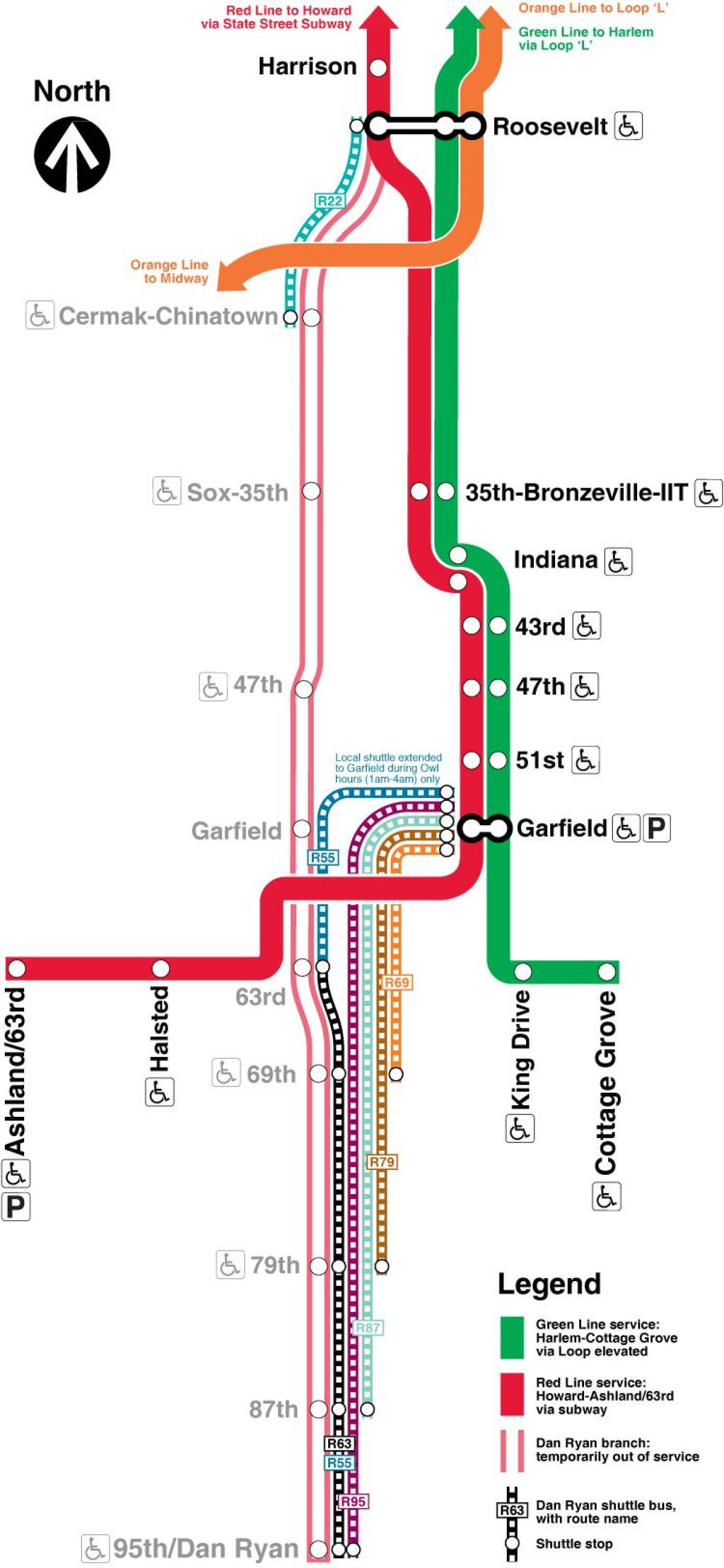 Čikagos metro žemėlapyje raudona linija
