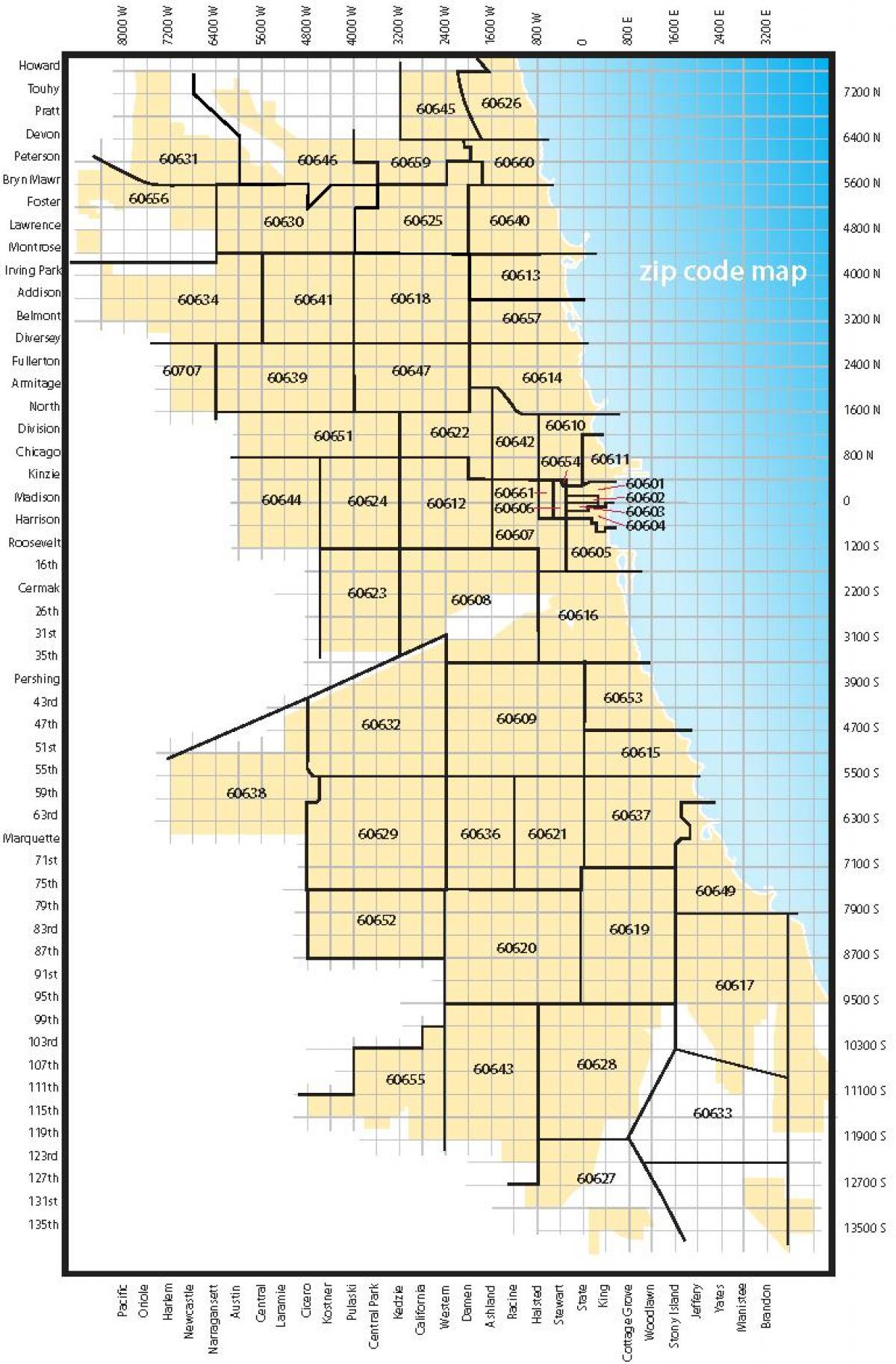 žemėlapis Čikagos zip kodai