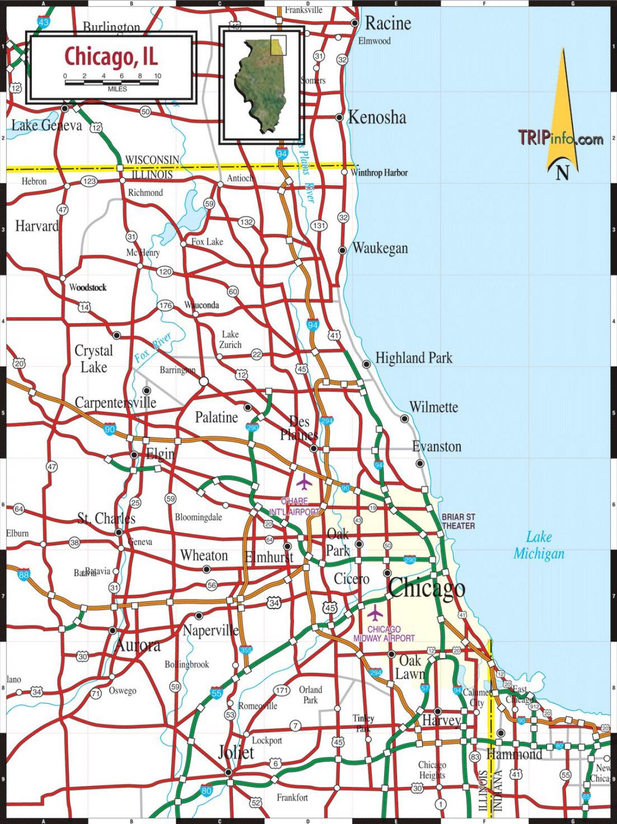 žemėlapis iš Chicago il