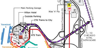 Chicago O Hare, automobilių stovėjimo aikštelė žemėlapis
